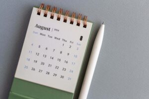 calendar and pen on a table